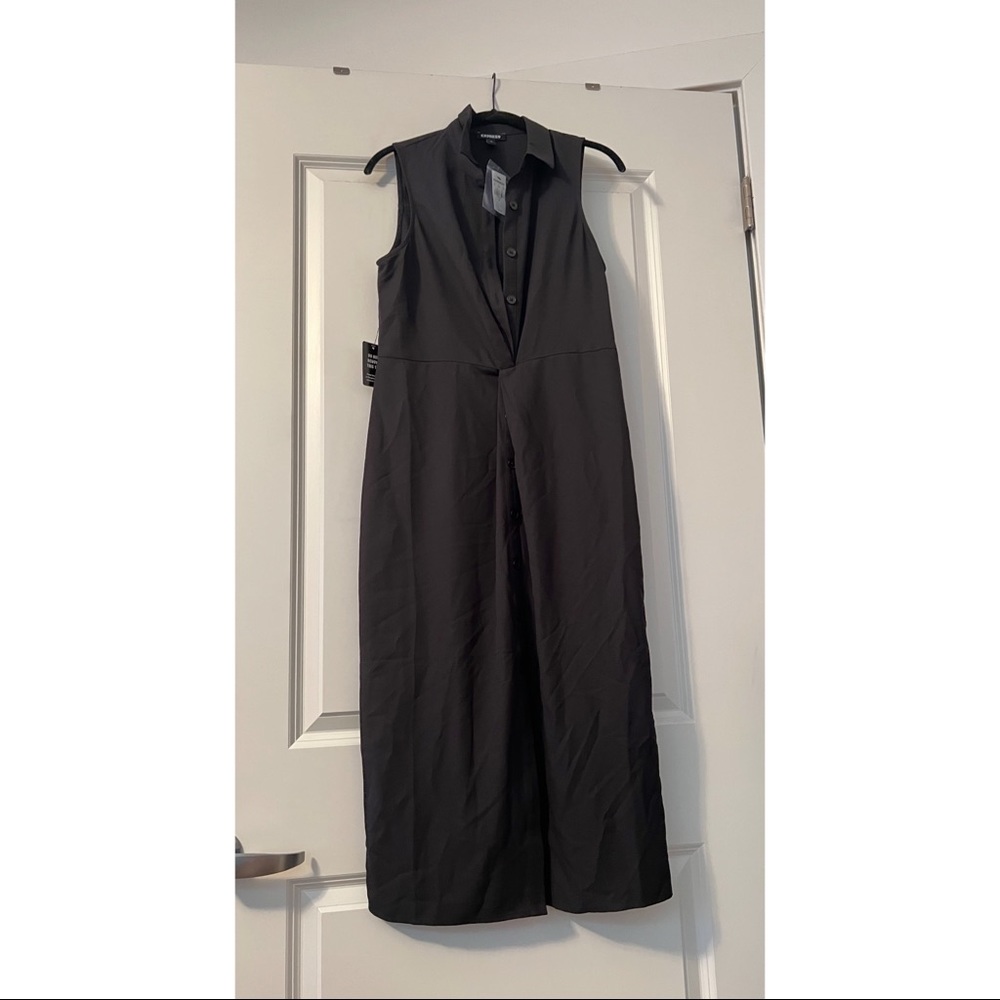 Express Black Button Front Twist Midi Shirt Dress